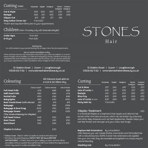 Stones Hair and Beauty price list